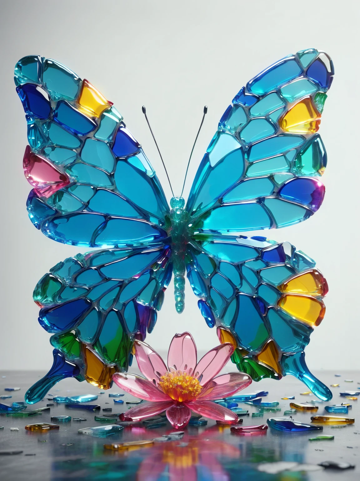 An ais-bkglass butterfly sat on a beautiful flower <lora:Broken_Glass_Style_SDXL:1>