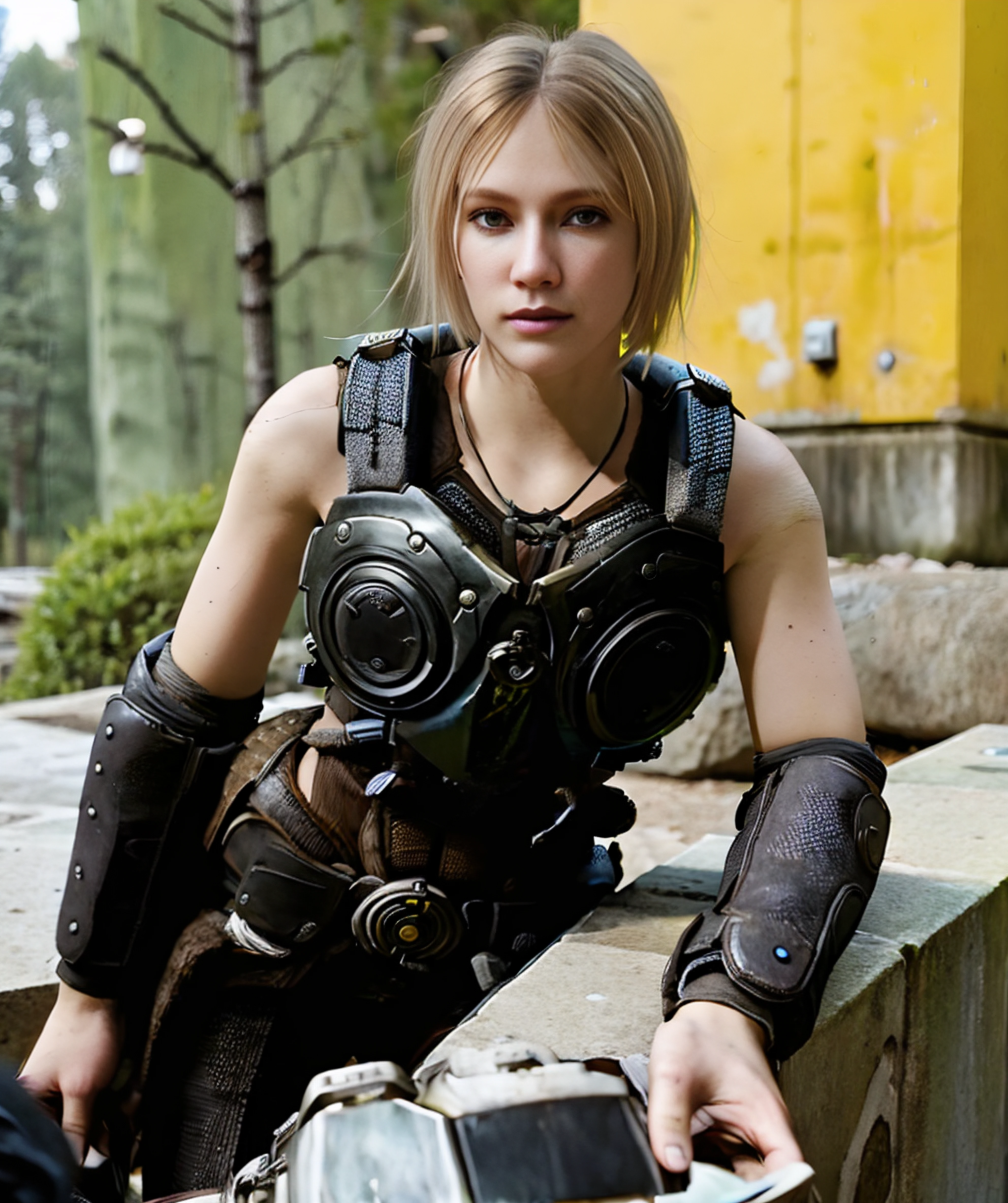 anya_stroud, natural color, standing, looking at camera, (armor:1.1, gritty) <lora:Anya_Stroud:0.85>
