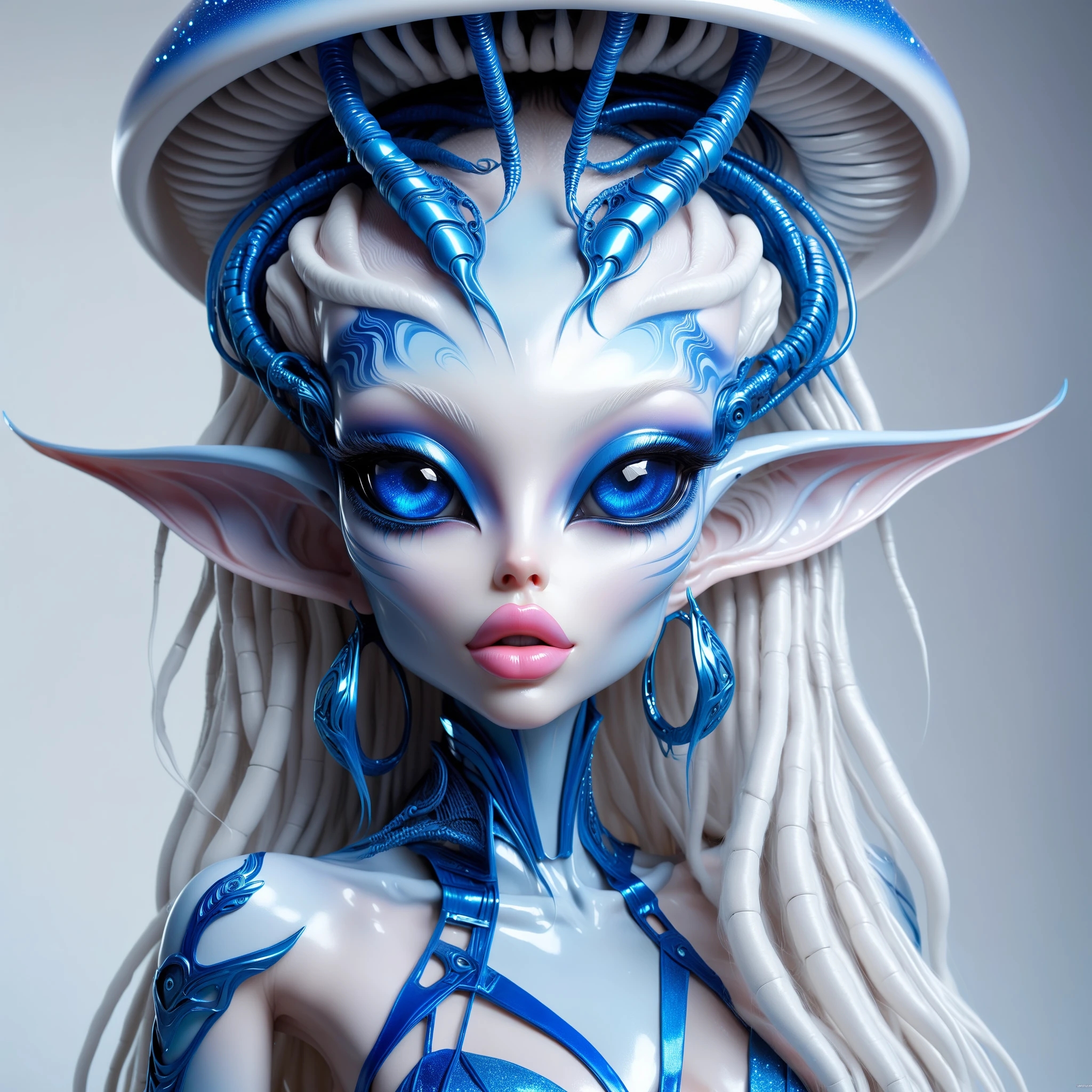 <lora:AlinaXL:0.6> <lora:DalleAlien:0.8> beautiful alien elf girl with big detailed eyes and huge lips , white and blue alien in the style of futuristic glamour, white and light grey background fairycore, amazing movie cinematic, translucid body, like a real photoshoot, amazing light, sergey musin, shallow depth of field, fantasy, realistic figures, detailed perfection, glittering skin, very detailed alien skin, masterpiece, great photography shot, beautiful palette of colours ,8k, extreme detailed , colorful , highest detailed