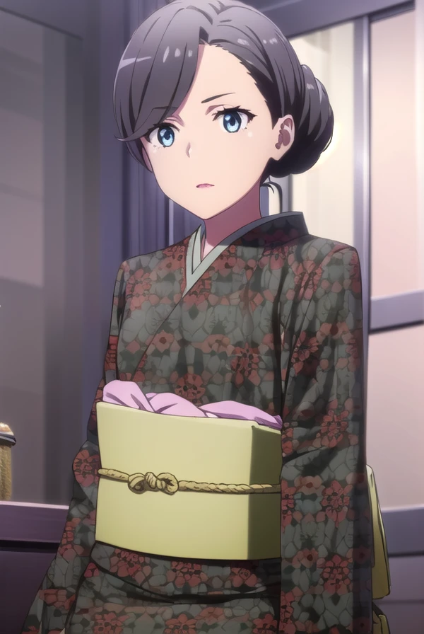 motheryukinoshita, <lora:mother yukinoshita s3-lora-nochekaiser:1>,
mother yukinoshita, short hair, blue eyes, black hair, hair bun, single hair bun, hair up,
BREAK japanese clothes, kimono, sash, makeup, obi, floral print, lipstick, black kimono,
BREAK indoors,
BREAK looking at viewer, (cowboy shot:1.5),
BREAK <lyco:GoodHands-beta2:1>, (masterpiece:1.2), best quality, high resolution, unity 8k wallpaper, (illustration:0.8), (beautiful detailed eyes:1.6), extremely detailed face, perfect lighting, extremely detailed CG, (perfect hands, perfect anatomy),