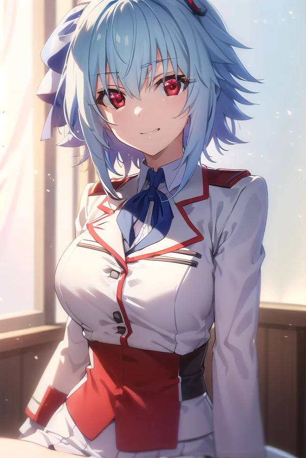tatenashisarashiki, <lora:tatenashi sarashiki s2-lora-nochekaiser:1>,
tatenashi sarashiki, short hair, blue hair, (red eyes:1.3), smile, grin,
BREAK school uniform, ribbon, blue ribbon, long sleeves, (red trim:1.2), uniform, military uniform, (white military uniform:1.5),
BREAK indoors, classroom,
BREAK looking at viewer, (cowboy shot:1.5),
BREAK <lyco:GoodHands-beta2:1>, (masterpiece:1.2), best quality, high resolution, unity 8k wallpaper, (illustration:0.8), (beautiful detailed eyes:1.6), extremely detailed face, perfect lighting, extremely detailed CG, (perfect hands, perfect anatomy),