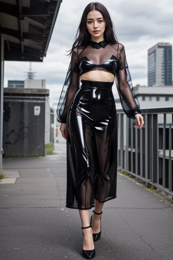 realistic, masterpiece, high detailed skin, looking at viewer, full body shot, scenic view, long hair, black hair
<lora:Latex_SeeThru_Dress_By_Stable_Yogi:1>latex pattern see through, dress, black footwear, high heels