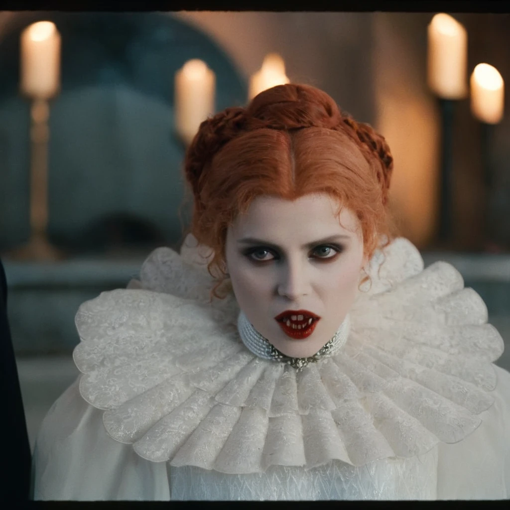cinematic film still of <lora:Lucy Westenra:1>
Lucy Westenra a closeup of a vampire fangs teeth woman with a white Victorian Ruffle Collar wedding dress and a red lips and greyeyes staring at camera with vampire fangs teeth Kodak Eastman EXR 50D 5245, EXR 500T 5296 Cinematic Film
<lora:vampire fangs teeth 2:1>, shallow depth of field, vignette, highly detailed, high budget, bokeh, cinemascope, moody, epic, gorgeous, film grain, grainy