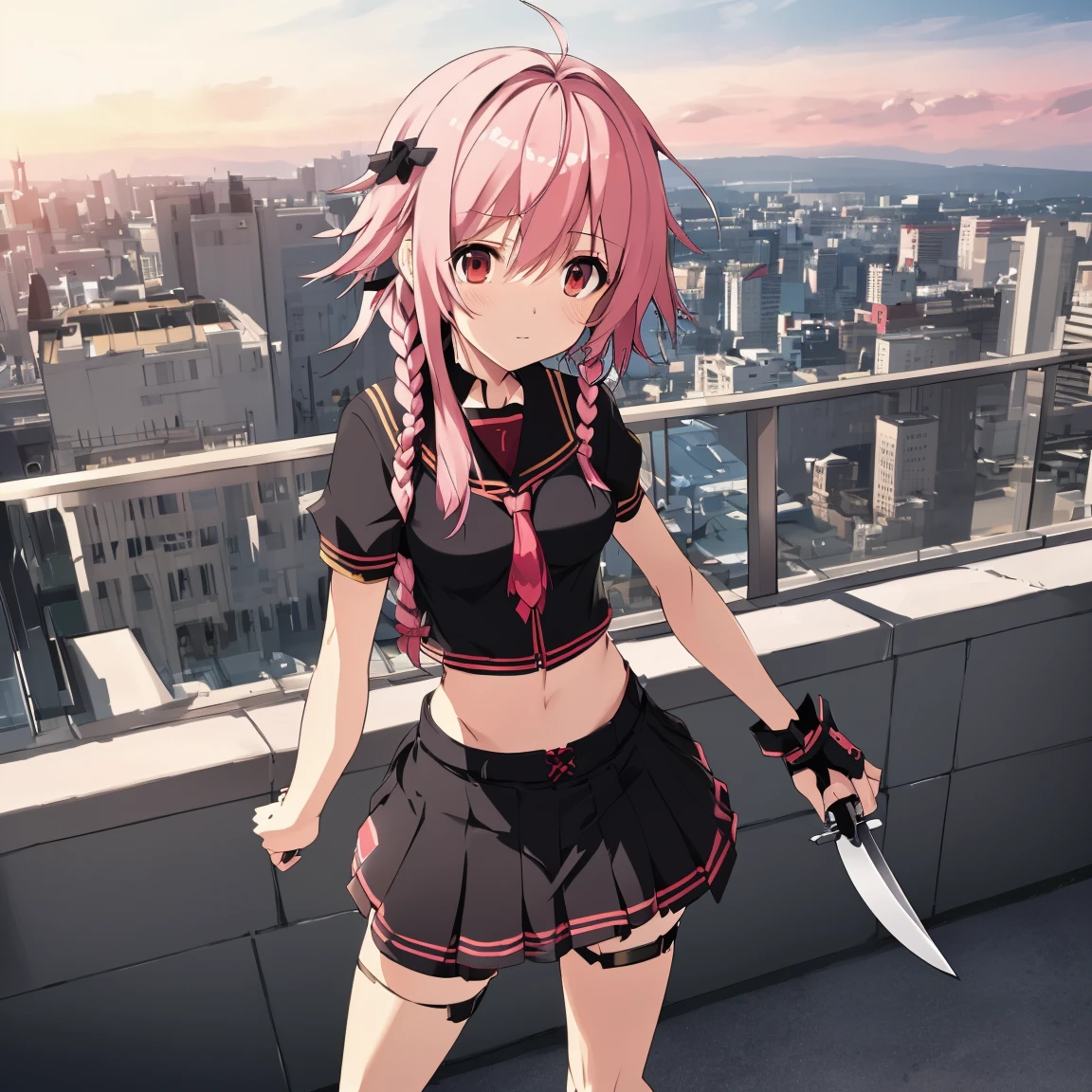 32k, best quality, ultra high res, HDR, UHD, extremely detailed CG, unity 32k wallpaper, masterpiece, highest quality, High resolution, Absurd, One girl, crowd, skirt, Pink Hair, gasai yuno, From below, Revealing clothing, Skin dents, Outdoor, sunlight, street, View Viewer, blush,