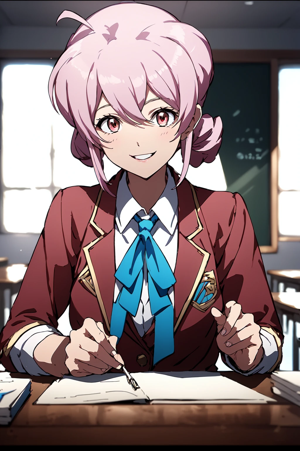 (RAW photo, best quality), 1girl, natural lighting, indoor,, <lora:langrisser_mobile_almeda_v1_2-000005:1>, almeda_langrisser_mobile, smile,
blazer, school uniform, JK, ribbon,