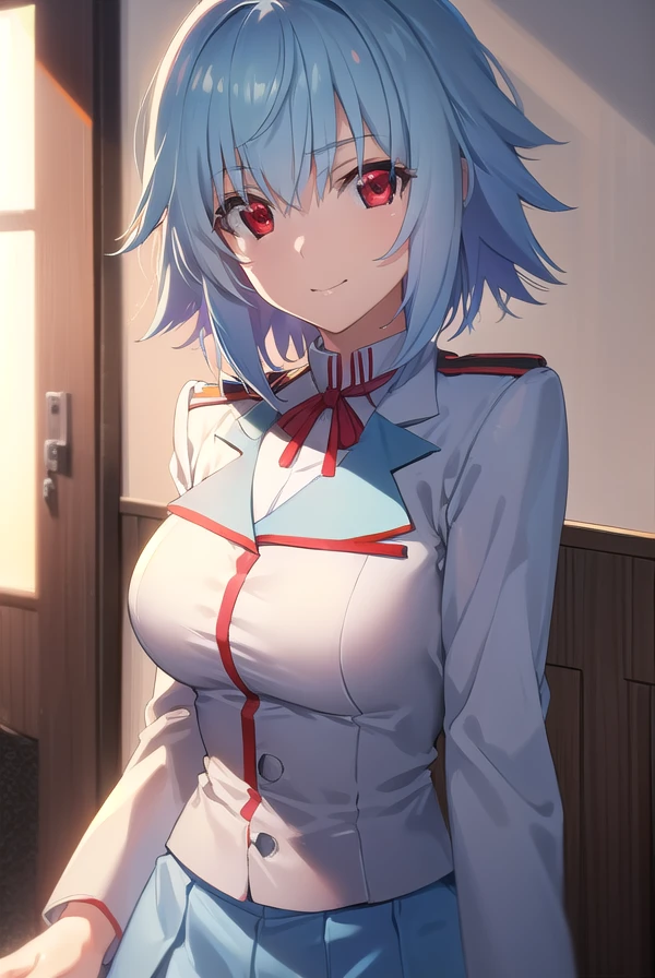 tatenashisarashiki, <lora:tatenashi sarashiki s2-lora-nochekaiser:1>,
tatenashi sarashiki, short hair, blue hair, (red eyes:1.3), smile, grin,
BREAK school uniform, ribbon, blue ribbon, long sleeves, (red trim:1.2), uniform, military uniform, (white military uniform:1.5),
BREAK indoors, classroom,
BREAK looking at viewer, (cowboy shot:1.5),
BREAK <lyco:GoodHands-beta2:1>, (masterpiece:1.2), best quality, high resolution, unity 8k wallpaper, (illustration:0.8), (beautiful detailed eyes:1.6), extremely detailed face, perfect lighting, extremely detailed CG, (perfect hands, perfect anatomy),