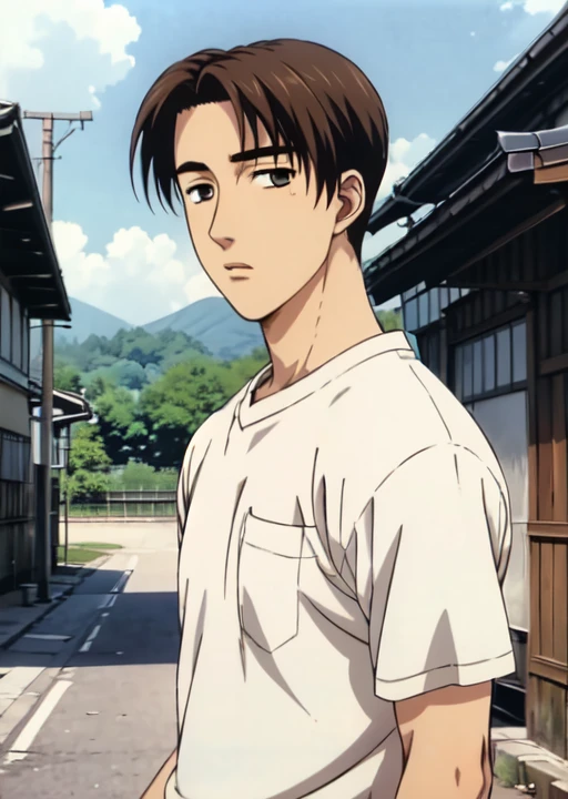 <lora:takumifujiwara:0.7> takumi_fujiwara, 1boy, solo, brown hair, shirt, looking at viewer