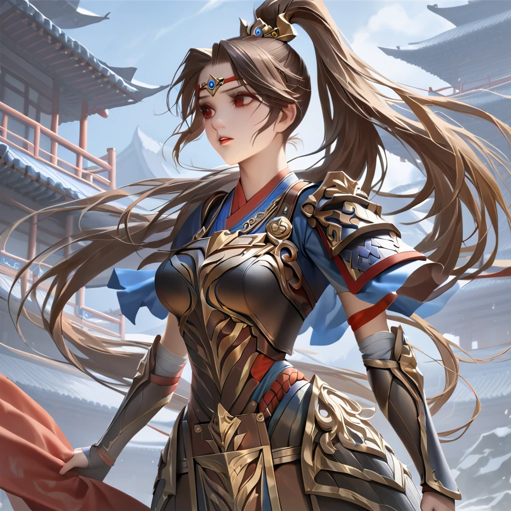 (masterpiece, best quality,) highest quality,ultra-detailed,zhaoxiang,<lora:sdxlèµµè¥-000002:1>,1girl,solo,long hair,armor,ponytail,standing,