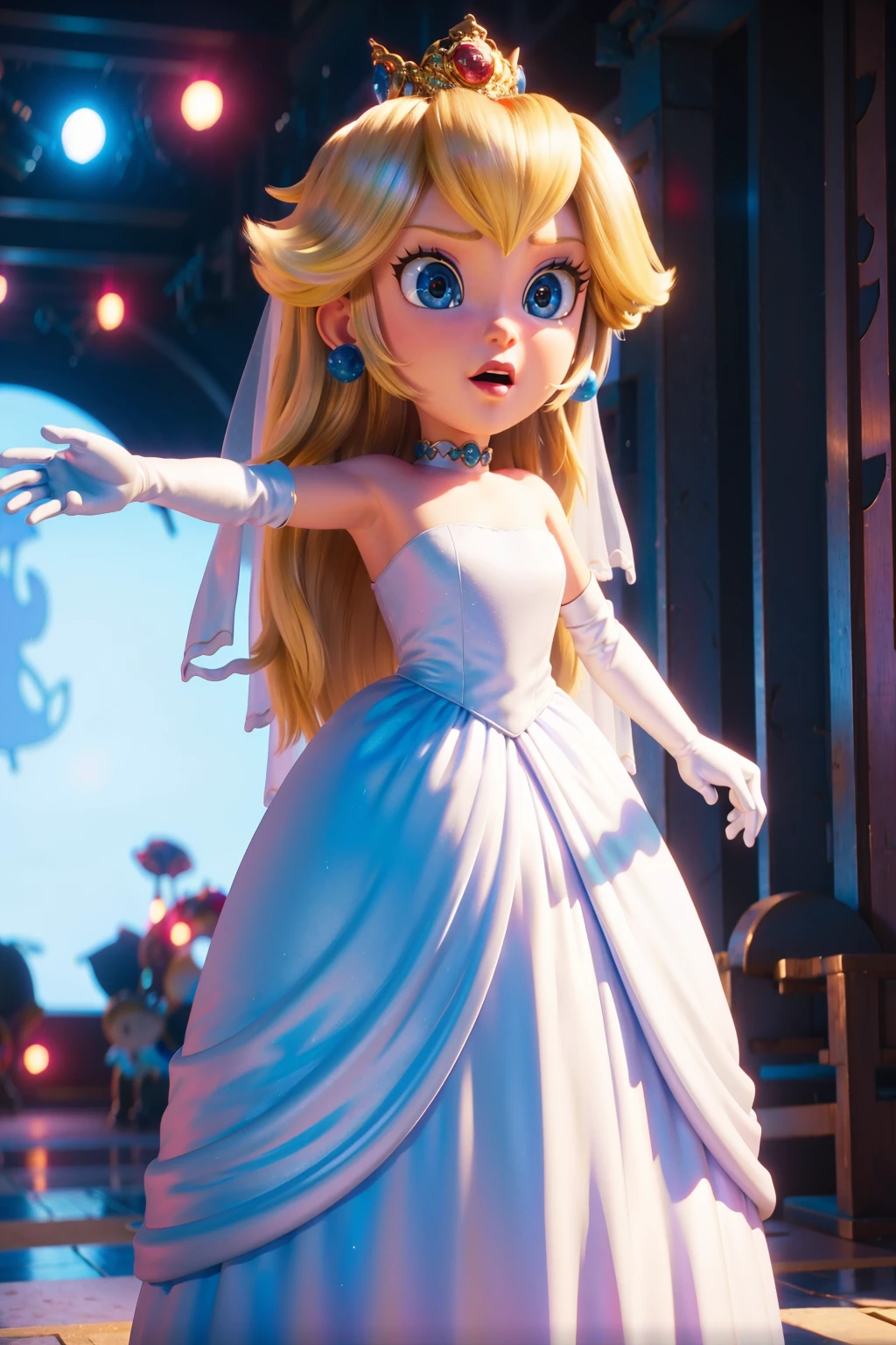 8k,highres,wallpaper, 3d, 3d animation, best quality, 1girl,looking at viewer,wedding, upper body, holding floor, 
<lora:mpeachv6:0.9>