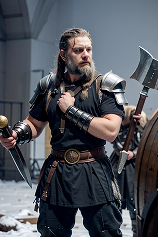 <lora:epicrealism_zizek:0.75>,full armor, viking, forged axe