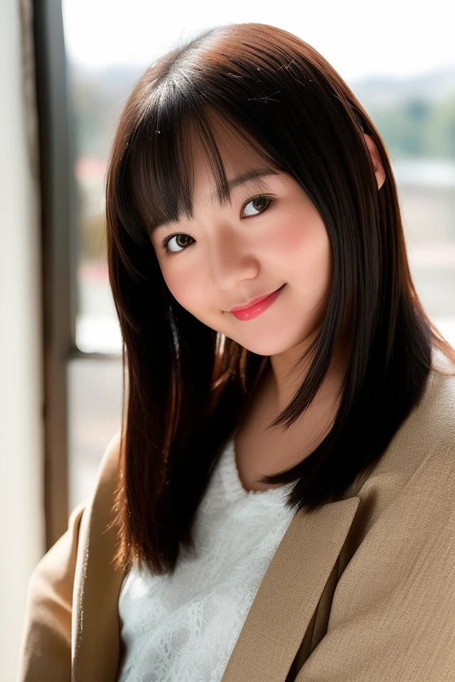 <lora:2nishinagaayana-07:1>, RAW photo, nishinagaayana, 1girl, smile, brown eyes, lips, looking at viewer, facing viewer, standing, upper body, (high detailed skin:1.2), 8k uhd, dslr, soft lighting, high quality, film grain, Fujifilm XT3