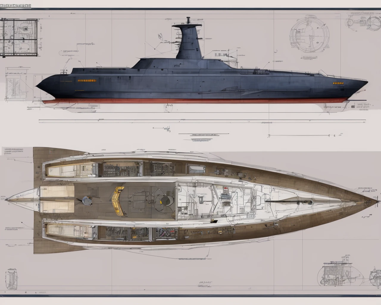 small tourist submarine,
adjustable mirrors, led fog lights, mud flaps,
brass, matte,
antique finish, pitted surface,
<lora:Blueprint_last:2>, Blueprint Schematic Drawing, , technical drawing, blueprint, schematic