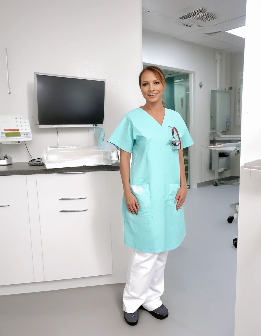 <lora:nnhhnurse:1.0> nicenurse standing before the hospital for a portrait shoot