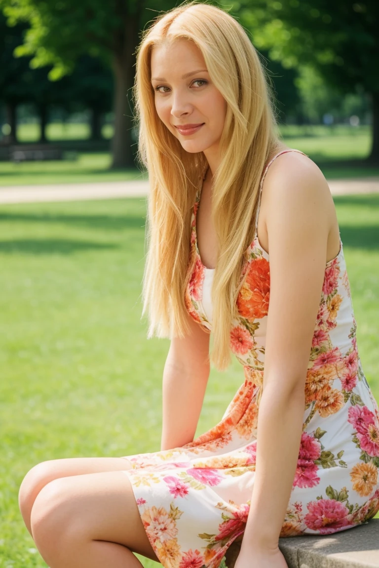 mndngwmn <lora:mondongo_LoRA_LisaKudrow:1>, blond hair, wearing a summer dress, on the park