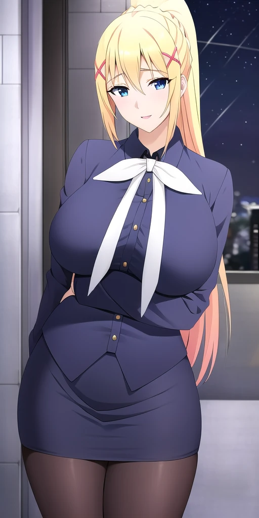An anime-style artwork depicting Kousaka Shizuru from the game Honkai star rail.
Tags: Kousaka Shizuru, anime, detailed eyes, detailed lips, ass, bare shoulders, (blonde hair:1.4), (black skirt suit:1.1), cleavage, pencil skirt, miniskirt,curvy, thighs, higheels, shiny clothes, skin tight, cleavage, glasses, long hair, red-framed eyewear, semi-rimless eyewear, solo, under-rim eyewear, huge breasts, (green eyes:1.1),, smiling expression, intense gaze, dynamic pose, indoor, palace, vibrant colors, digital art, high-resolution, professional quality, gigantic breasts, (underboob : 1.4), curvy, cowboy shot, (gigantic breasts: 1.4),