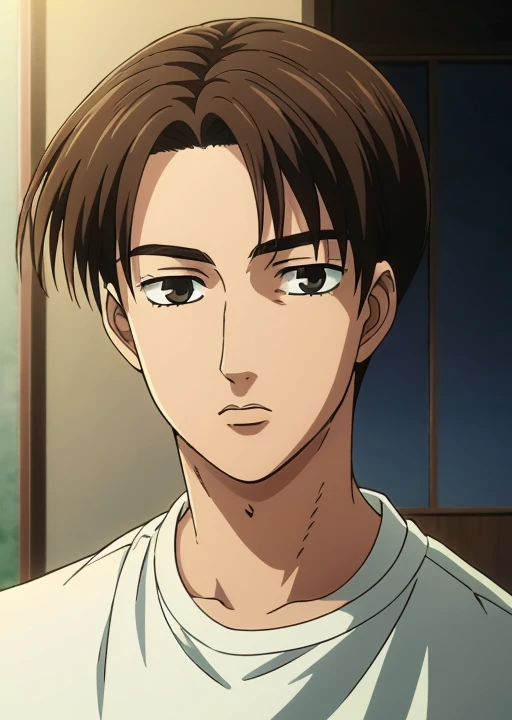 <lora:takumifujiwara:0.7> takumi_fujiwara, 1boy, solo, brown hair, shirt, looking at viewer, (masterpiece, best quality:1.2), award winning, masterpiece, vibrant, volumetric lighting