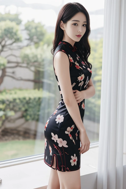 1 woman, 22yo, realistic, masterpiece, high detailed skin, looking at viewer, full body shot, scenic view, long hair, black hair
<lora:Flower_Pattern_Cheongsam_By_Stable_Yogi:0.8> flower pattern, cheongsam