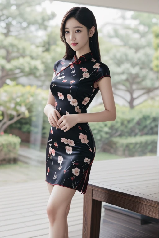 1 woman, 22yo, realistic, masterpiece, high detailed skin, looking at viewer, full body shot, scenic view, long hair, black hair
<lora:Flower_Pattern_Cheongsam_By_Stable_Yogi:0.8> flower pattern, cheongsam