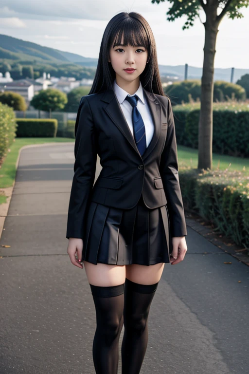 realistic, masterpiece, high detailed skin, looking at viewer, full body shot, scenic view, long hair, black hair
<lora:Latex_School_Dress_By_Stable_Yogi:1> latex pattern school uniform, blazer, skirt, thighhighs