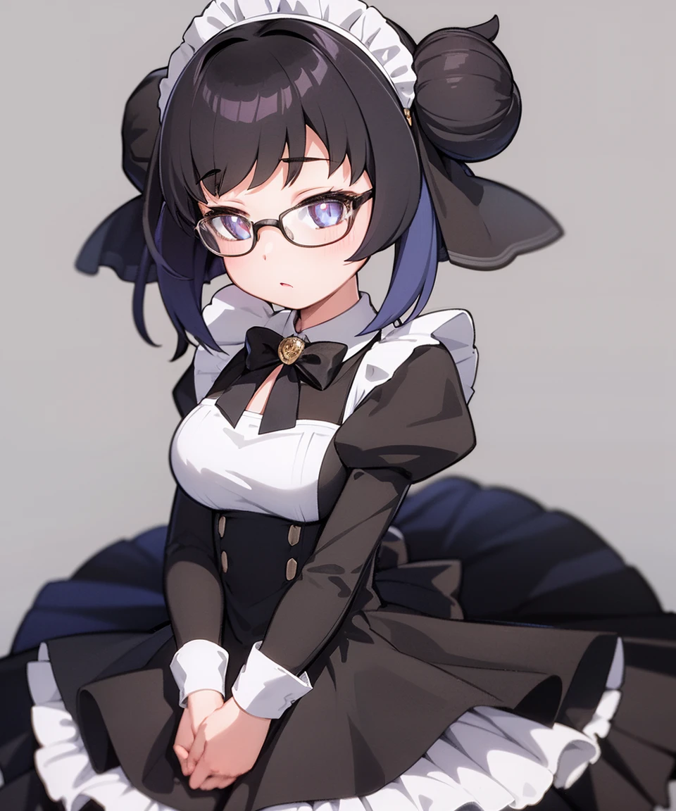 <lora:Shirogane-NAI-LyCORIS-768px:0.8>
1girl, solo, wearing (maid_outfit, maid_headdress), v_arms, glasses, short black hair