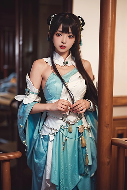 ltra-detailed,highly detailed,best quality,masterpiece,illustration,realistic,photorealistic,
zhuxianbiyao, 1girl, solo, cosplay,
hanfu, jewelry, cowboy shot,
looking at viewer,
<lora:zhuxianbiyao_v1_07:0.7>