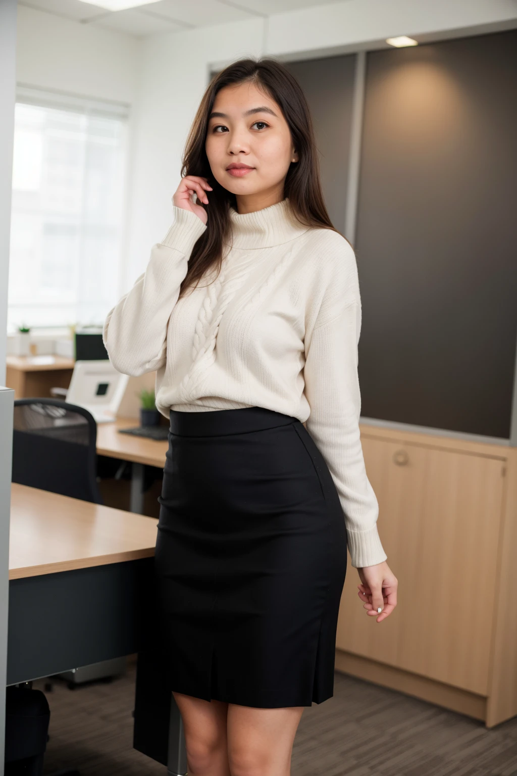 woman, office, pencil skirt, sweater,