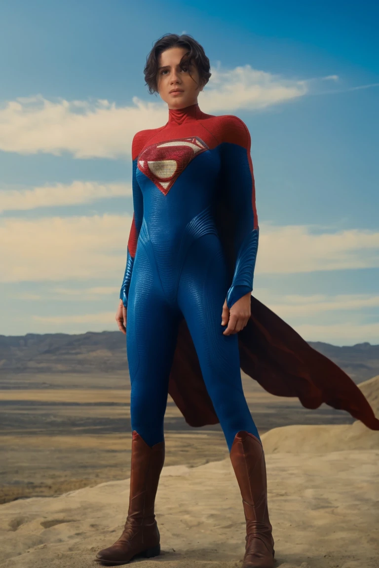cowboy shot, looking at viewer, 1girl, superhero, red cape, bodysuit, sky, short hair, soft colors, masterpiece, high quality, (high detailed skin:1.1)
<lora:supergirl_the_flash_lora_v01:1> 5up3r