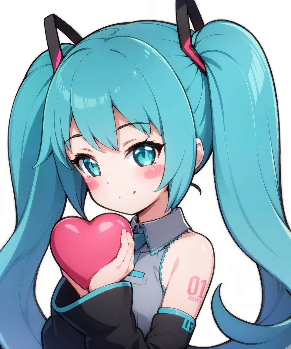 <lora:Shirogane-NAI-LyCORIS-768px:0.7>
1girl, solo, heart_hands, aqua hair, aqua eyes, twintails, hair_ornament, sleeveless, hatsune_miku, blush_sticker, smile, simple_background