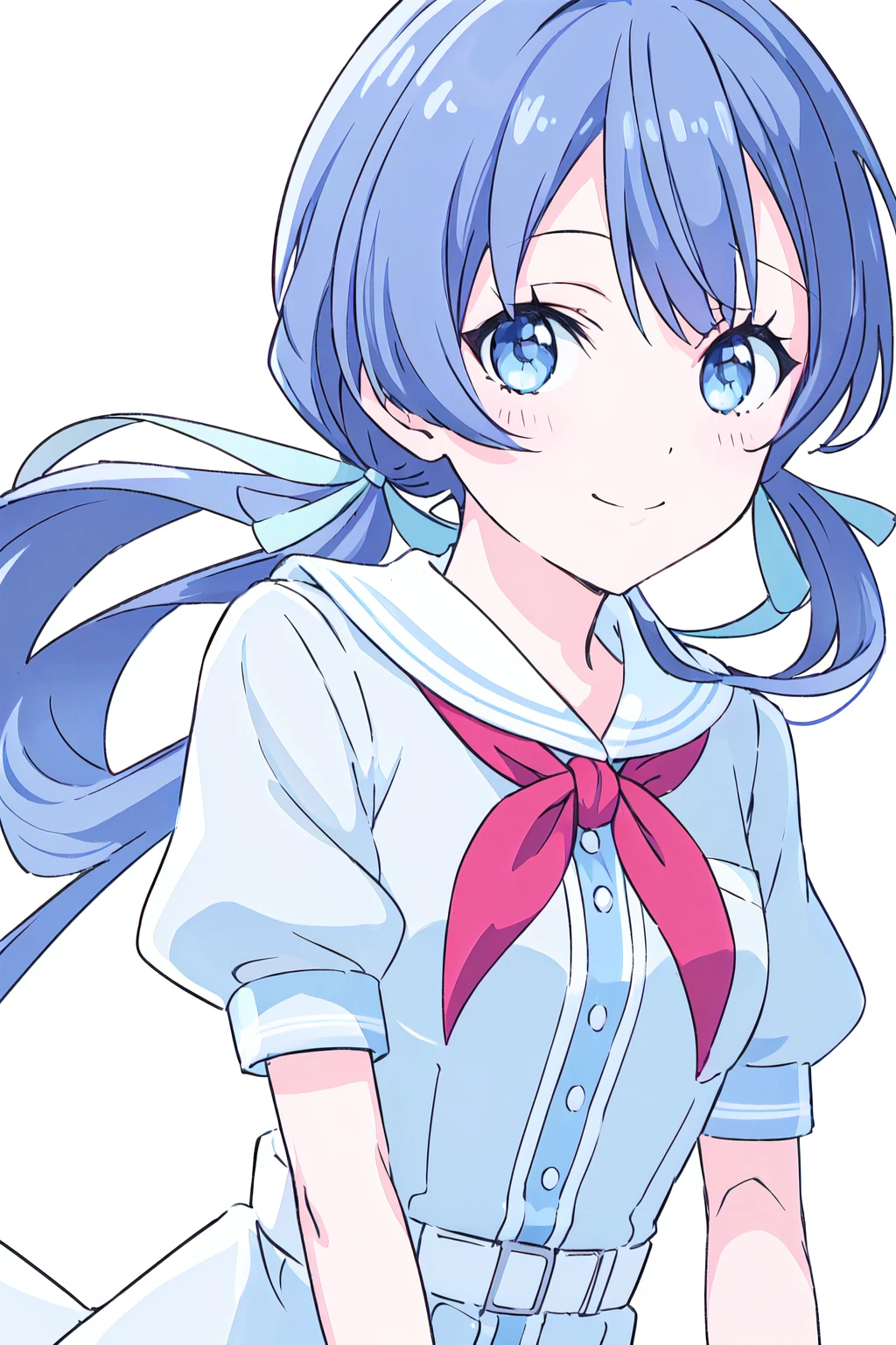 (best quality, masterpiece:1.2), (solo:1.2), anime, anime screencap, anime coloring, vivid color, light particles, looking at viewer, smile, (white background, simple background, grey background:1.3),
<lora:A_Murano Sayaka SSU2:0.8> murano sayaka, short sleeves, summer uniform, upper body