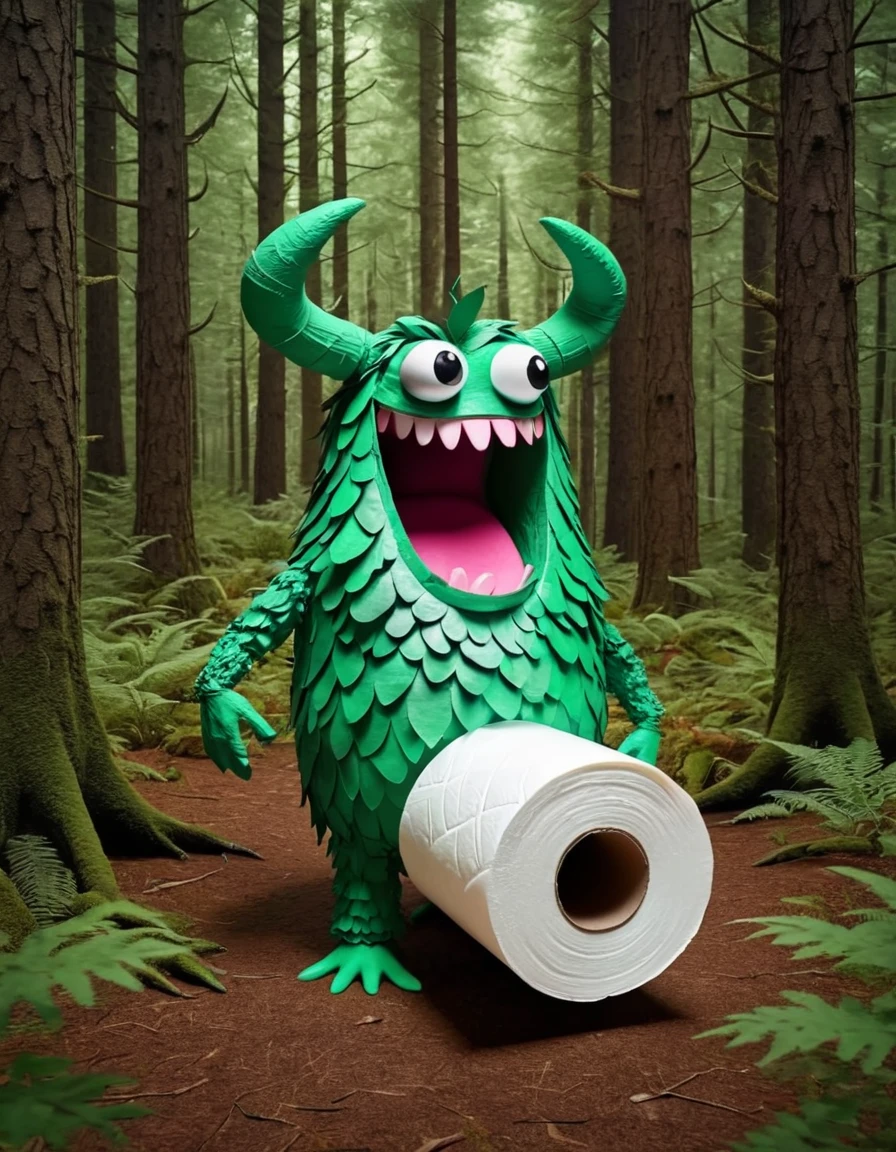 colorful realistic meahophontron of ral-toiletpaper, mythical forest, mythical creature, mythical look, extrem-hd-ultra-shenanigans <lora:ral-toiletpaper-sdxl:0.35> colorful shiny background