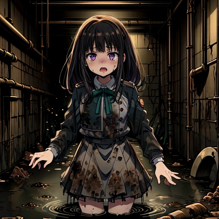 Detailed Background、A person who writes in detail、Accurate human body、Knowledgeable person、The correct five、1 mature woman,18-year-old,Excellent anatomy, masterpiece, highest quality,Realistic, hyperRealistic, 16K HDR,(Braiding,Cleavage,damaged body,Sweat,Beautiful Face,Mature Woman,(,Metal collar:1.2) ,(handcuffs:1.2),(On all fours,top down:1.3),Fantasy World,Outdoor,village,blue sky,(Surrounded by many vicious horny goblins:1.3),(Chain Leash,Pull the leash,lead:1.2),(Goblin Riding, Goblin riding a girl,Grab her head:1.3),From the side, Thick thighs,cruvy body,black hair,short hair with long locks,short hair,sidelocks,purple eyes,bangs,black hair,