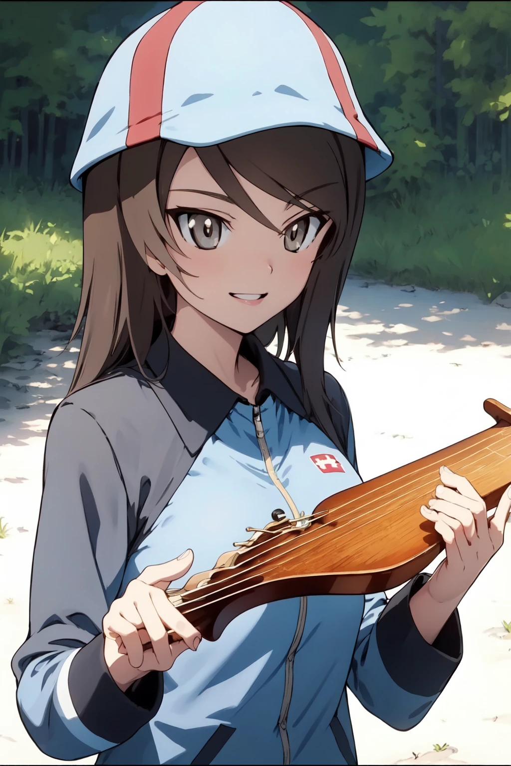 (RAW photo, best quality), 1girl, natural lighting, smile, hat,
<lora:girls_und_panzer_mika_v1_2:1>, mika (girls und panzer), upper body, holding instrument,