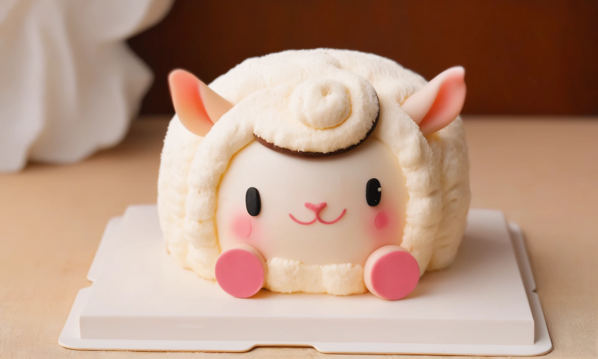 gourmet food photo of <lora:cakecd_xl-000005:0.8>,a single tiered cakecd_xl shaped like a sheep-chibi was placed on the table,simple background,fine art,detailed,indoors,chinese zodiac,tilt-shift,miniature,cute and lovely,still life,from front,looking at viewer,no humans . soft natural lighting,macro details,vibrant colors,fresh ingredients,glistening textures,bokeh background,styled plating,wooden tabletop,garnished,tantalizing,editorial quality,8K,HDR,UHD,masterpiece,best quality,highly detailed,high resolution,finely detail,extremely detailed,ultra detailed,wallpaper