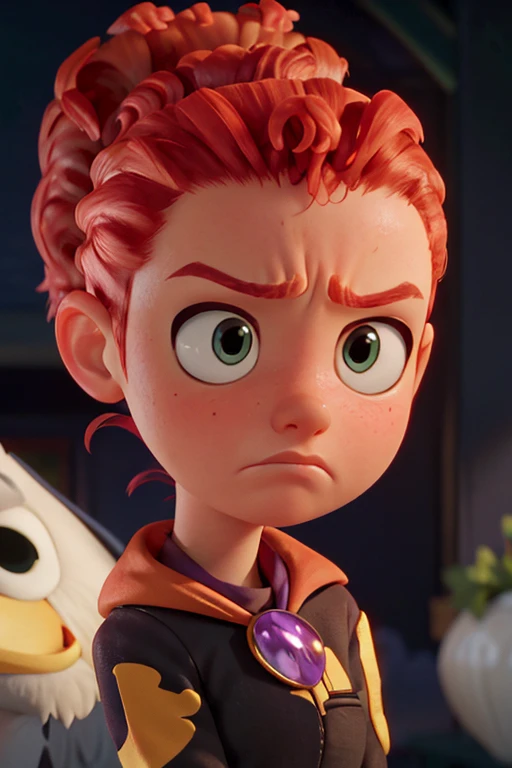 Tulip From Storks, bushy ponytail,  portrait,  3d,  catoon,  pixar, sad expression, sad,  closed mouth,  close up,<lora:EMS-266278-EMS:0.800000>