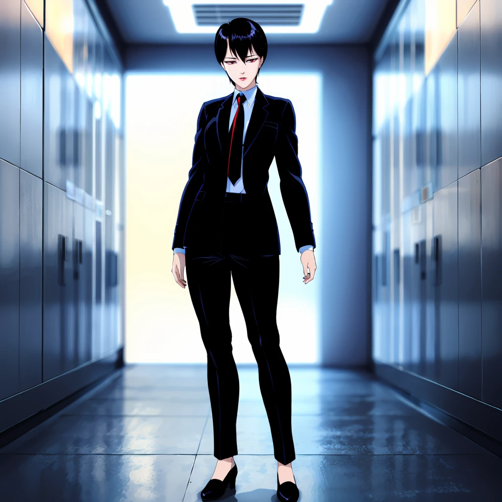 <lora:Makie002:0.7>,<lora:add_detail:0.5>,<lora:noline:0.3>,<lora:boldline:-0.3>,
Makie,1girl,solo,
black hair,short hair,red eyes,
suit,
necktie,pants,
full body,