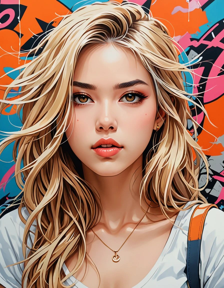 anime artwork portrait of a unique breathtaking and beautiful woman face close-up, stunning detail, hyper detailed eyes, detailed skin with a flawless texture delicate and refined, smooth hair elegantly draped around her neck, fullness of her lips, graphic t-shirt, dynamic pose against a graffiti wall, captured in masterful composition, lighting accentuate her natural beauty, gentle shadows and highlights, incredible skill and attention to detail, nuance and detail, supersharp focus, Carne Griffiths, Conrad Roset, annie leibovitz, hyperdetailed, soft light, sharp, Hasselblad masterclass, . anime style, key visual, vibrant, studio anime, highly detailed