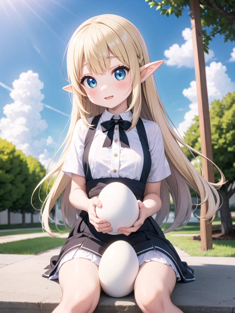 incubation, a girl, hold a egg, elf ears <lora:incubation-001_0.5:1>