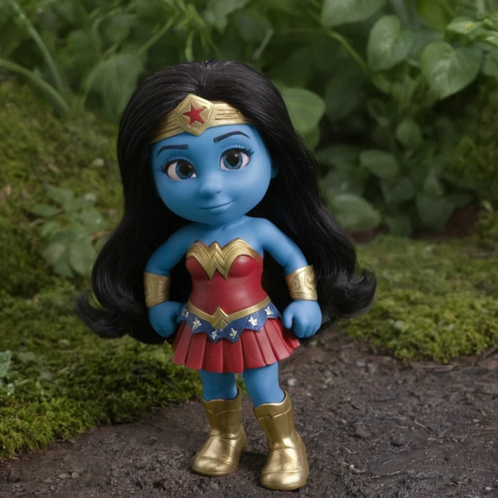 cinematic photo smurfette dressed as wonderwoman, black hair, blue skin <lora:Smurfs1024:0.7>  . 35mm photograph, film, bokeh, professional, 4k, highly detailed