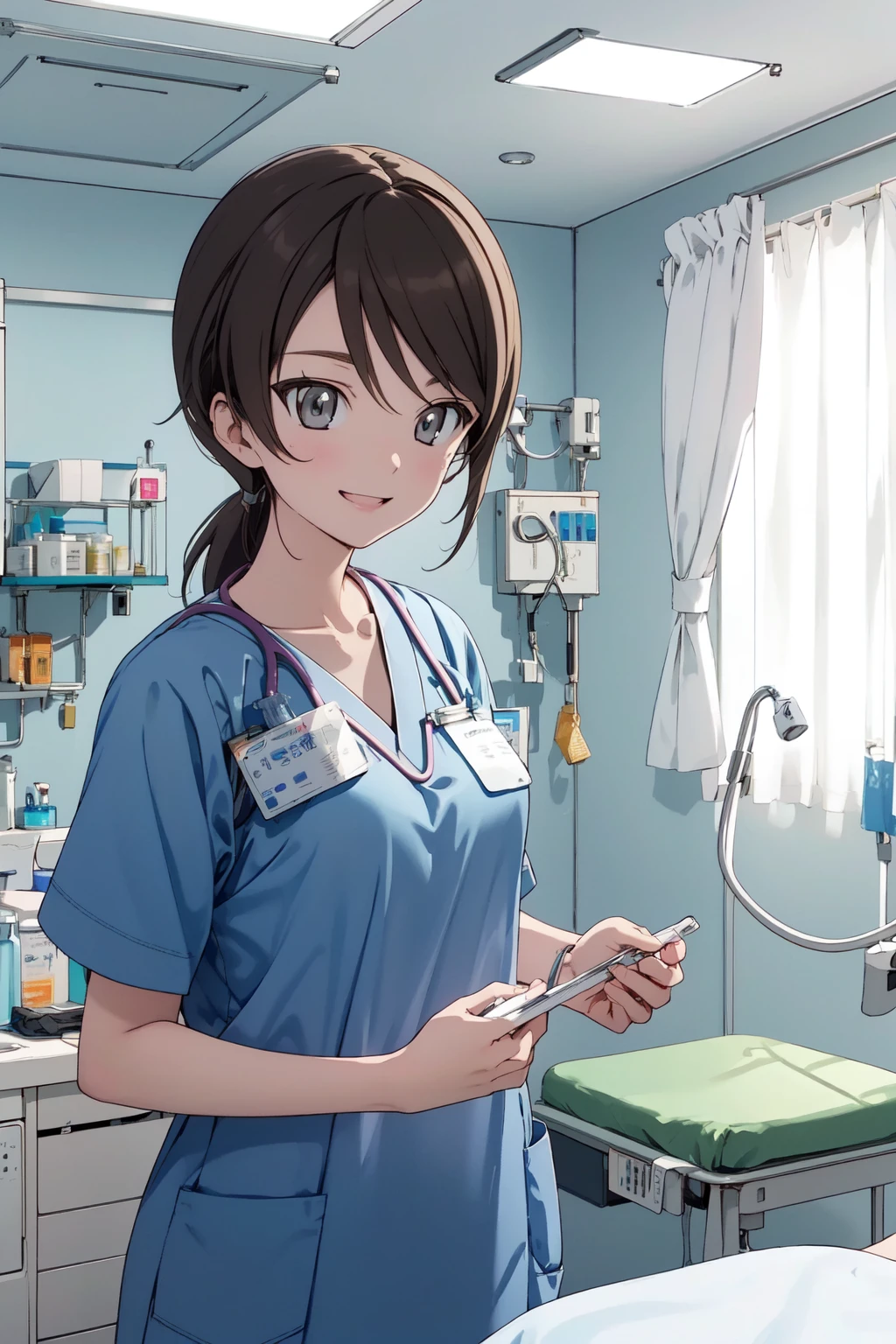 (RAW photo, best quality), masterpiece, light smile, natural lighting, 1girl, solo,
hospital operating room, hospital exam room, surgical light,
<lora:ClothingMedicalScrubs0:0.8> navy scrubs,
<lora:girls_und_panzer_mika_v1_2-000004:1>, mika (girls und panzer),