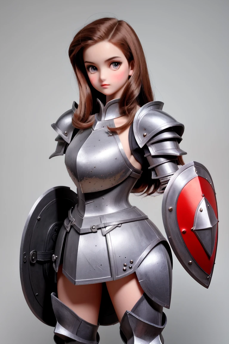 1girl retro 1980s style armored knight, full armor, shield,