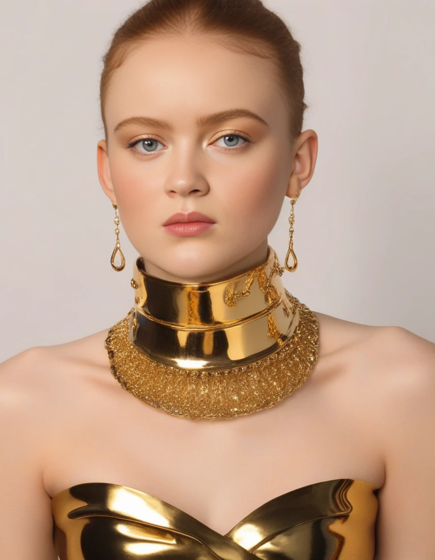 there is a woman standing in front of a large group of aliens, inspired by Volkan Baga, beautiful female warrior, amanita, protagonist in foreground, megadeth, red gold color palette, miles johnstone, with a crown of skulls, armor girl, in the technique of old masters, widescreen shot, mantra rendering, gilded lotus princess, dieselpunk, blonde short hair, midshot, centered image, ultra detail, extremely face detail, extremely eye detail.