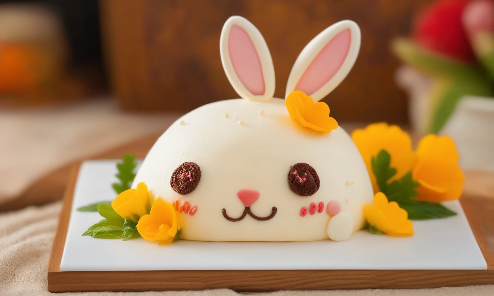 gourmet food photo of <lora:cakecd_xl-000005:0.8>,a single tiered cakecd_xl shaped like a hare-chibi was placed on the table,simple background,fine art,detailed,indoors,chinese zodiac,tilt-shift,miniature,cute and lovely,still life,from front,looking at viewer,no humans . soft natural lighting,macro details,vibrant colors,fresh ingredients,glistening textures,bokeh background,styled plating,wooden tabletop,garnished,tantalizing,editorial quality,8K,HDR,UHD,masterpiece,best quality,highly detailed,high resolution,finely detail,extremely detailed,ultra detailed,wallpaper