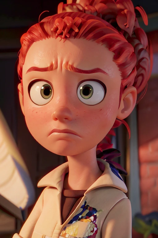 Tulip From Storks, bushy ponytail,  portrait,  3d,  catoon,  pixar, sad expression, sad,  closed mouth,  close up,<lora:EMS-266278-EMS:1.000000>