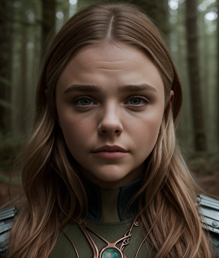 <c0lm0>, portrait of skswoman, scared , wearing custom-made , with copper Half-up, half-down hairstyle , background mushroom forest epic (photo, studio lighting, hard light, sony a7, 50 mm, matte skin, pores, colors, hyperdetailed, hyperrealistic),