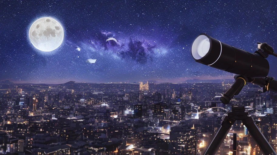 (A furred white and purple dragon) looking at (telescope eyepiece telescope pointed at the moon:1.1) atop a building rooftop lounge
BREAK rocky outskirts of a cyberpunk in the distance looking at the moon, inlayed with circuit like lights on the moon through the telescope, stars, galaxy's nebulas, beautiful colored night sky