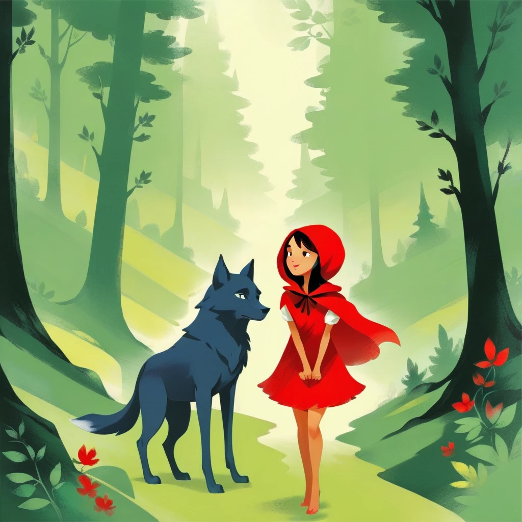 simplakart girl Little Red Riding Hood with a wolf on a forest path in the forest
<lora:simplakart:1>