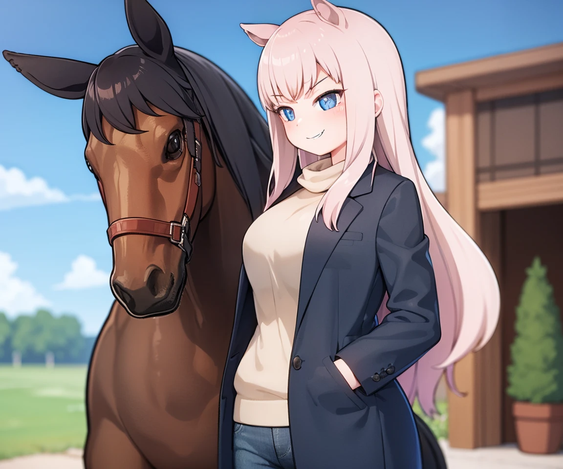<lora:Shirogane-NAI-LyCORIS-768px:0.8>
a horse_girl, hands_in_pockets, smirk