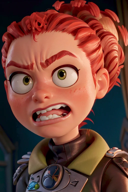 Tulip From Storks, bushy ponytail,  portrait,  3d,  catoon,  pixar, angry expression, angry,  closed mouth,  close up,<lora:EMS-266278-EMS:0.800000>