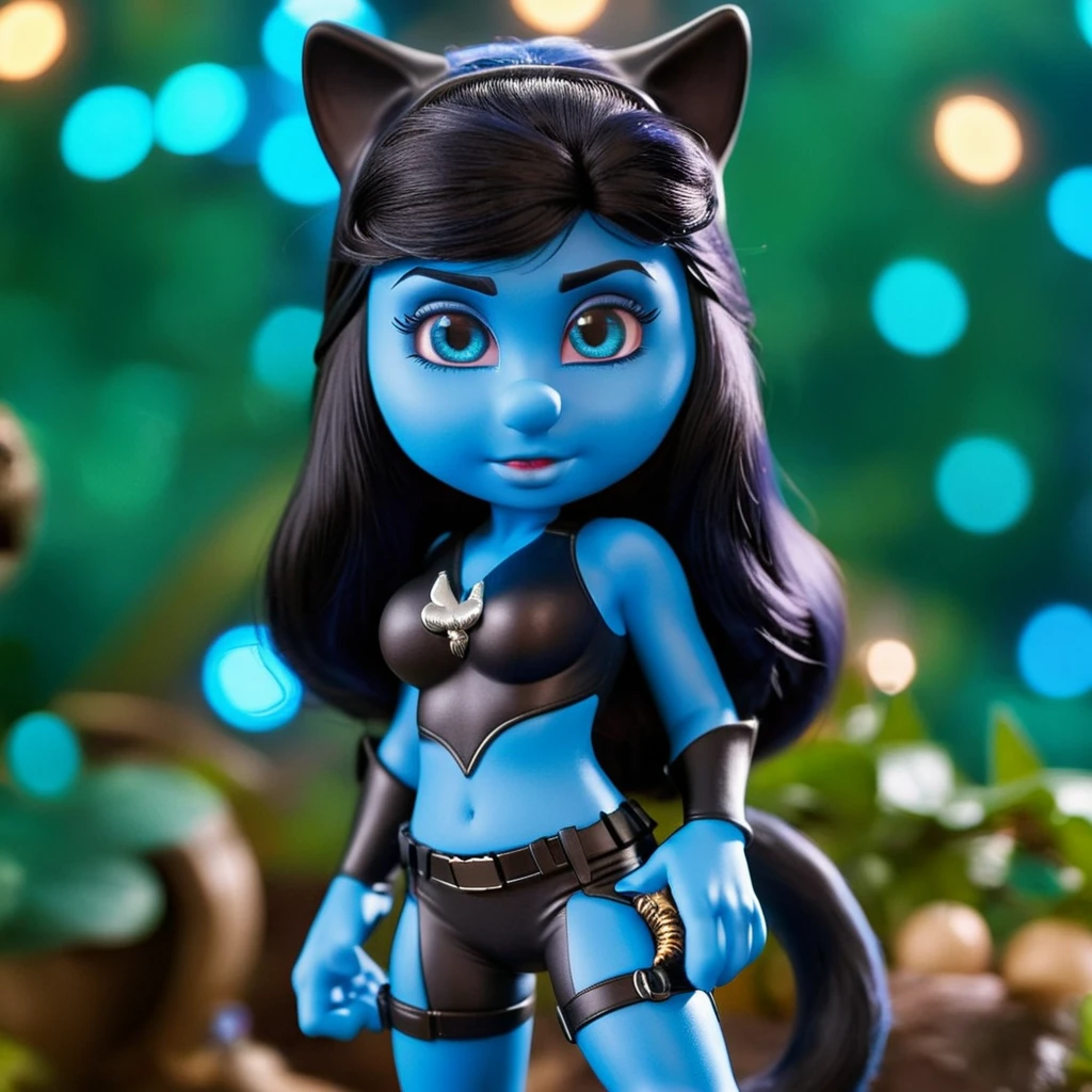 cinematic photo smurfette dressed as catwoman, dark hair, blue skin <lora:Smurfs1024-000110:0.7> . 35mm photograph, film, bokeh, professional, 4k, highly detailed