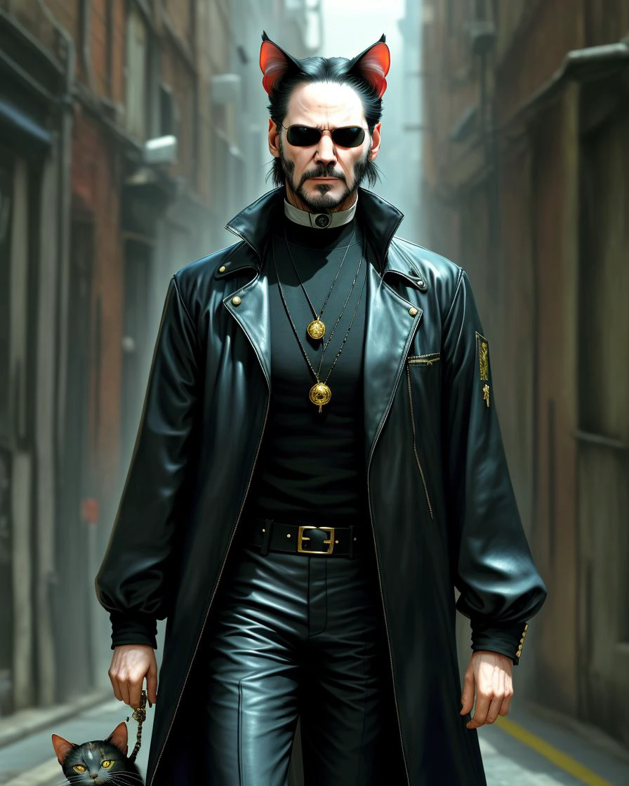 A HuMeow Keanu reeves as Neo in the movie "The Matrix" <lora:SD15-HuMeow-LoRA:1>